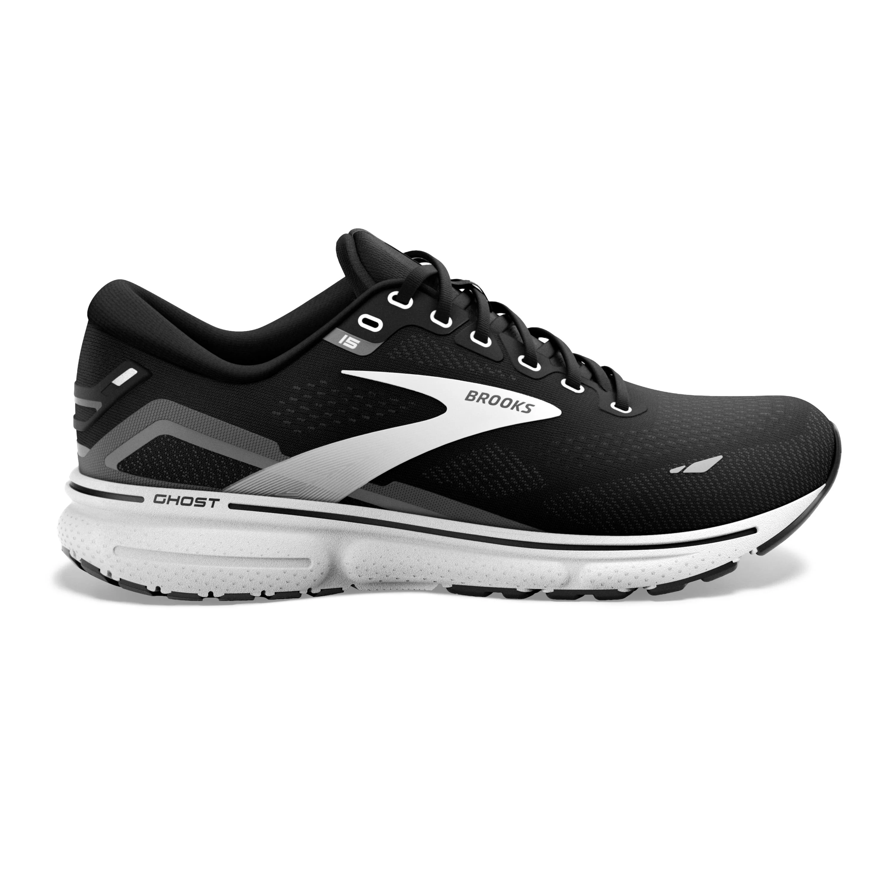 Men's Brooks Ghost 15, Black/Blackened Pearl/White, 14 D Medium