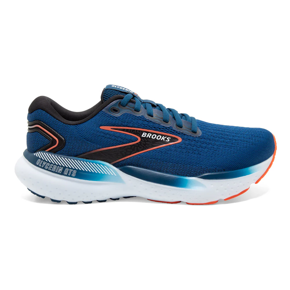 Men's Brooks Glycerin GTS 21, Blue Opal/Black/Nasturtium, 8 D Medium