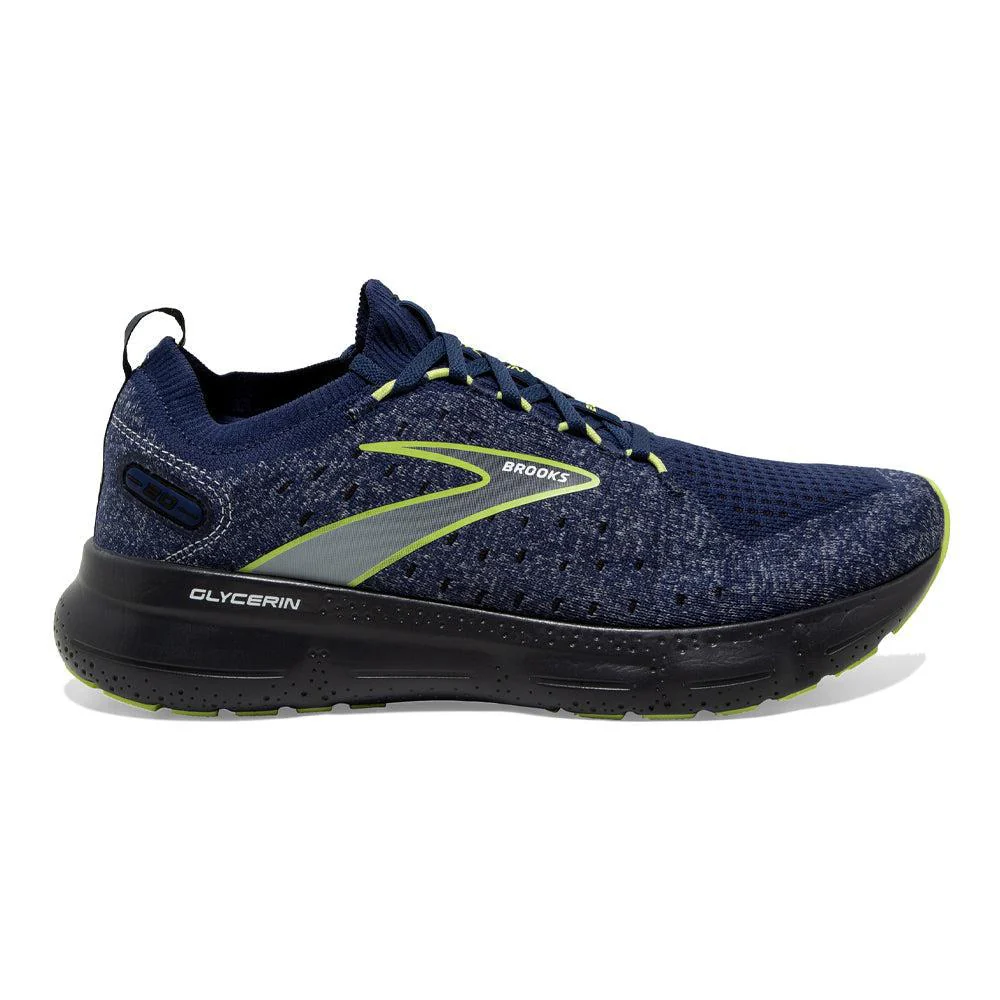 Men's Brooks Glycerin StealthFit 20, Blue/Ebony/Lime, 7 D Medium