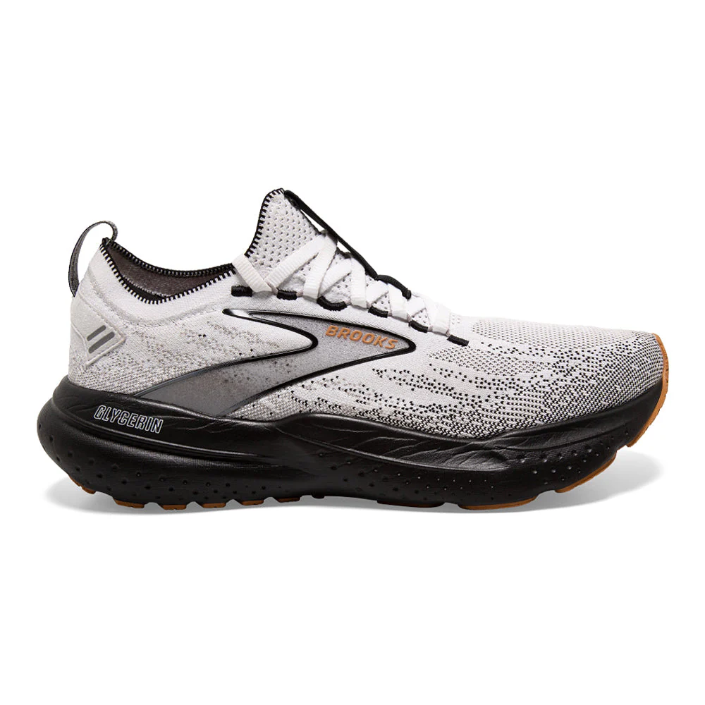 Men's Brooks Glycerin StealthFit 21, White/Grey/Black, 7 D Medium