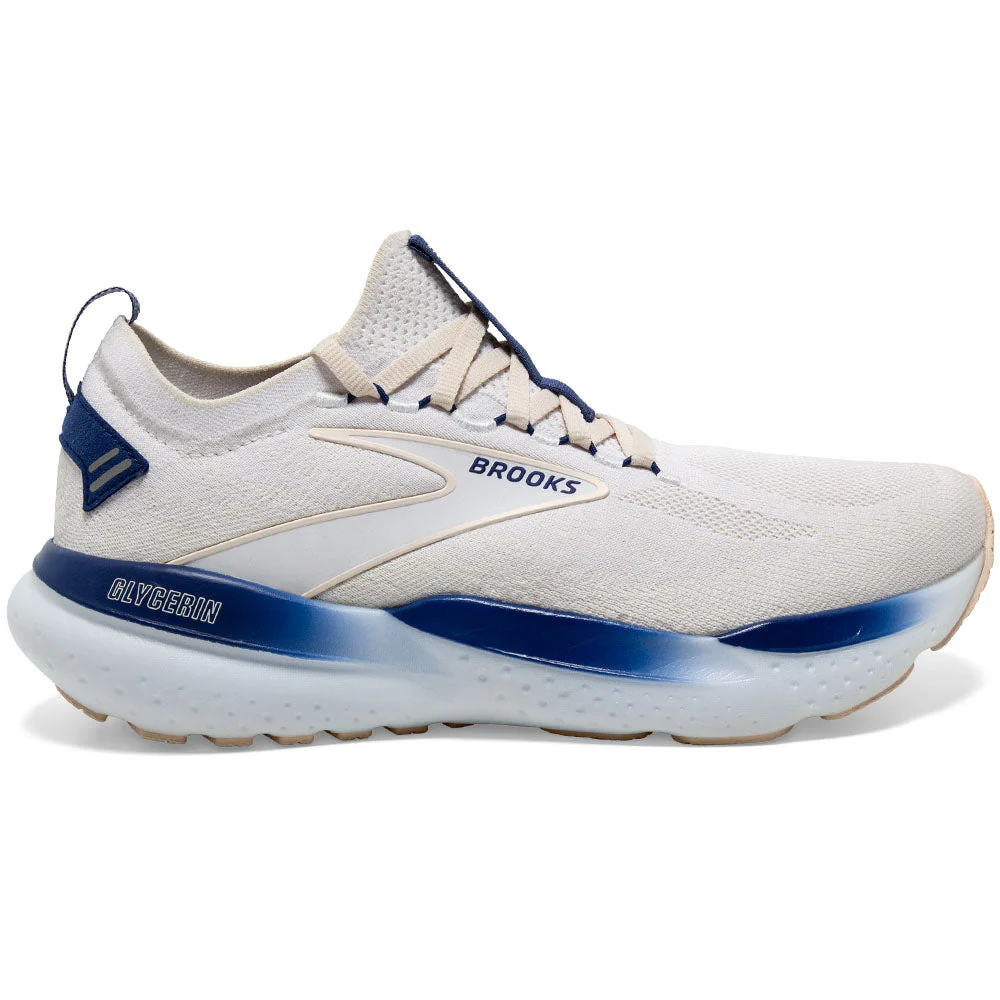 Men's Brooks Glycerin StealthFit 21, White/Marshmallow/Blue, 8.5 D Medium
