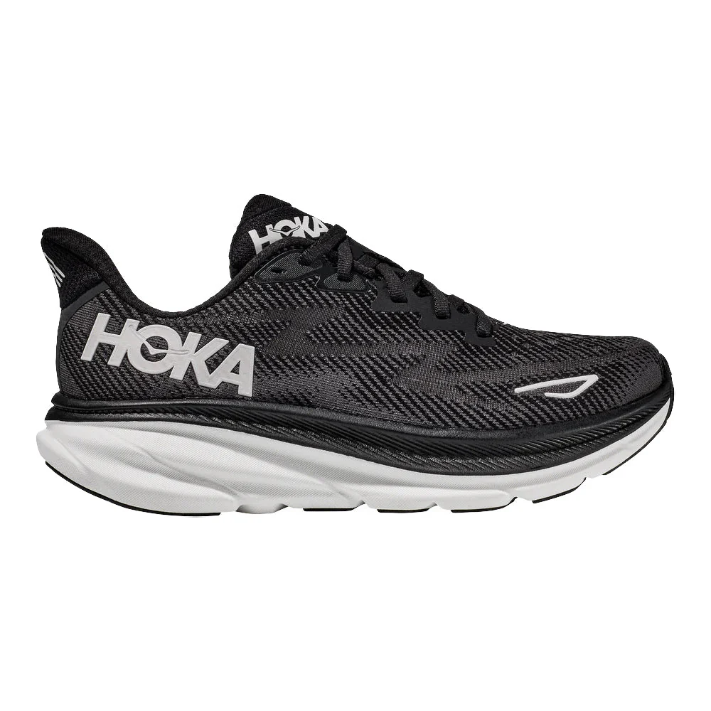 Men's Hoka Clifton 9, Black/White, 9.5 D Medium