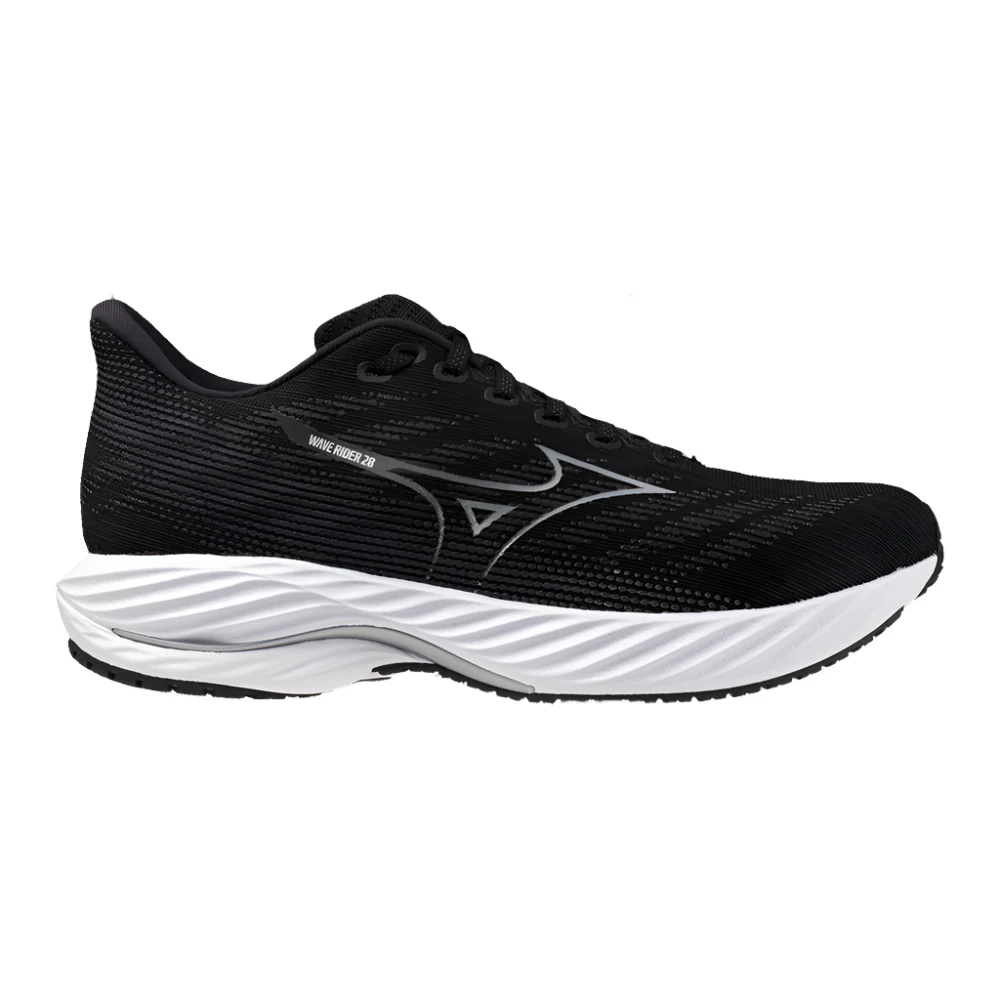 Men's Mizuno Wave Rider 28, Black/Silver, 12.5 D Medium