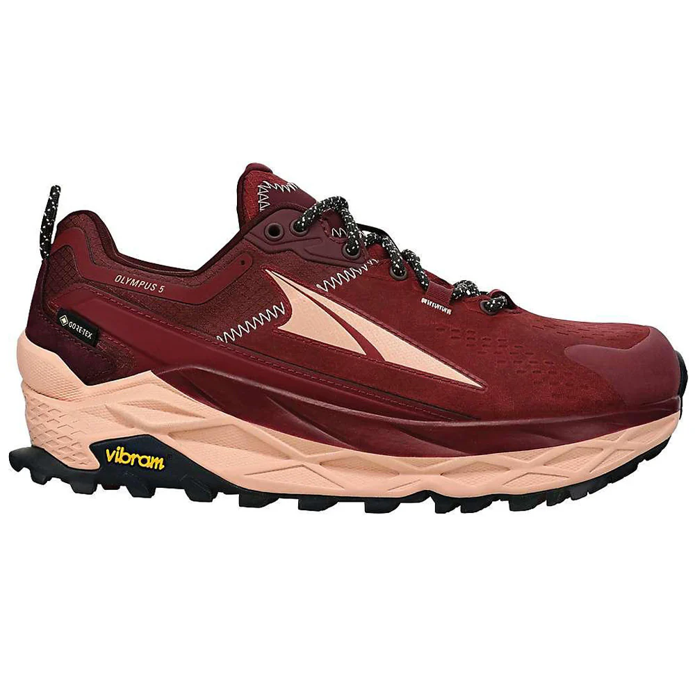Women's Altra Olympus 5 Hike Low GTX, Maroon, 6 B Medium
