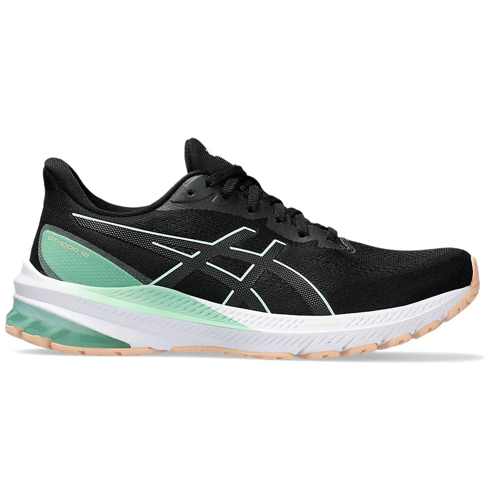 Women's Asics GT-1000 12, Black/Mint Tint, 11 B Medium