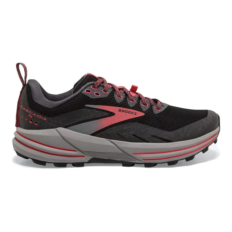 Women's Brooks Cascadia 16 GTX, Black/Blackened Pearl/Coral, 12 B Medium