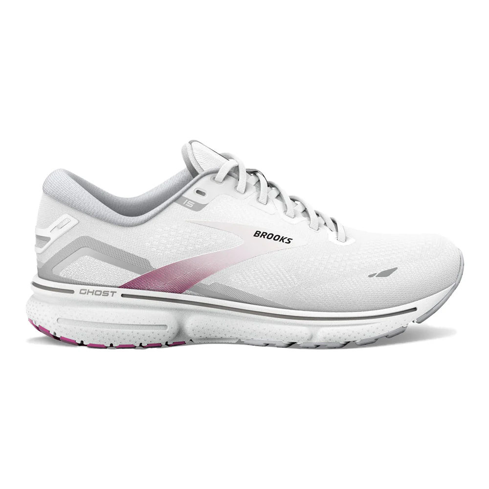 Women's Brooks Ghost 15, White/Oyster/Viola, 11.5 B Medium