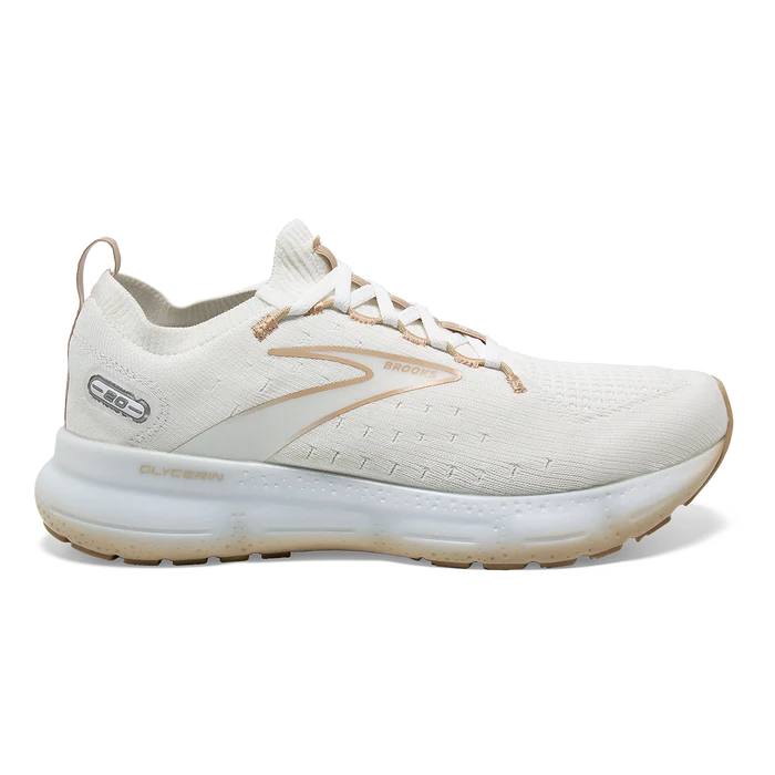 Women's Brooks Glycerin StealthFit 20, White/Khaki, 11 B Medium