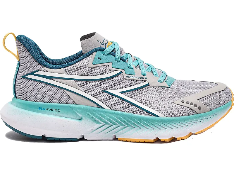 Women's Diadora Mythos Blushield Volo 4, Silver DD/Dusty Turquoise, 7.5 B Medium