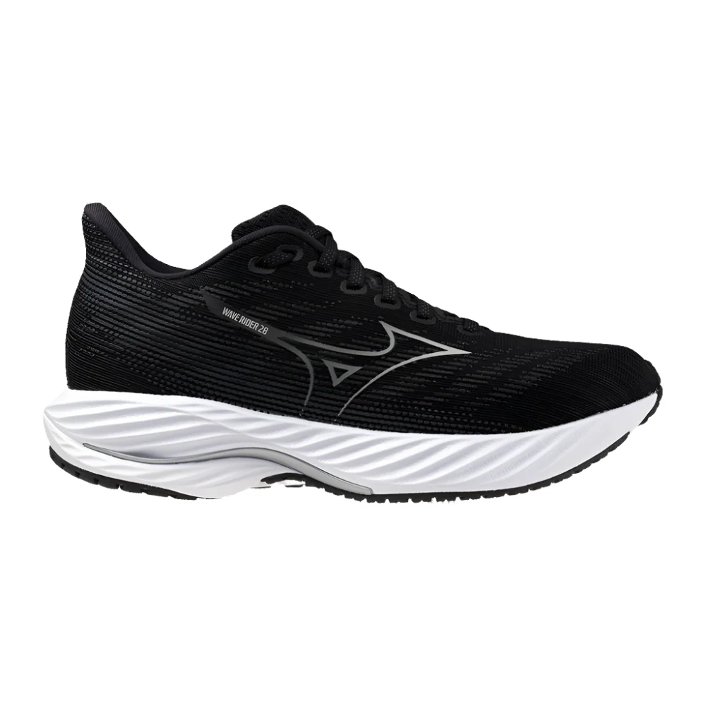 Women's Mizuno Wave Rider 28, Black/Harbor Mist, 8 D Wide