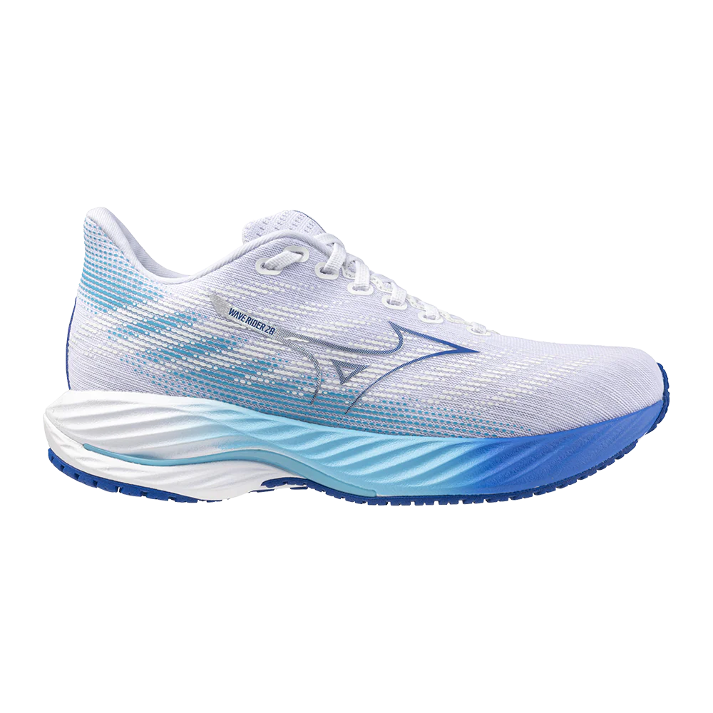 Women's Mizuno Wave Rider 28, White/Mugen Blue, 11 B Medium