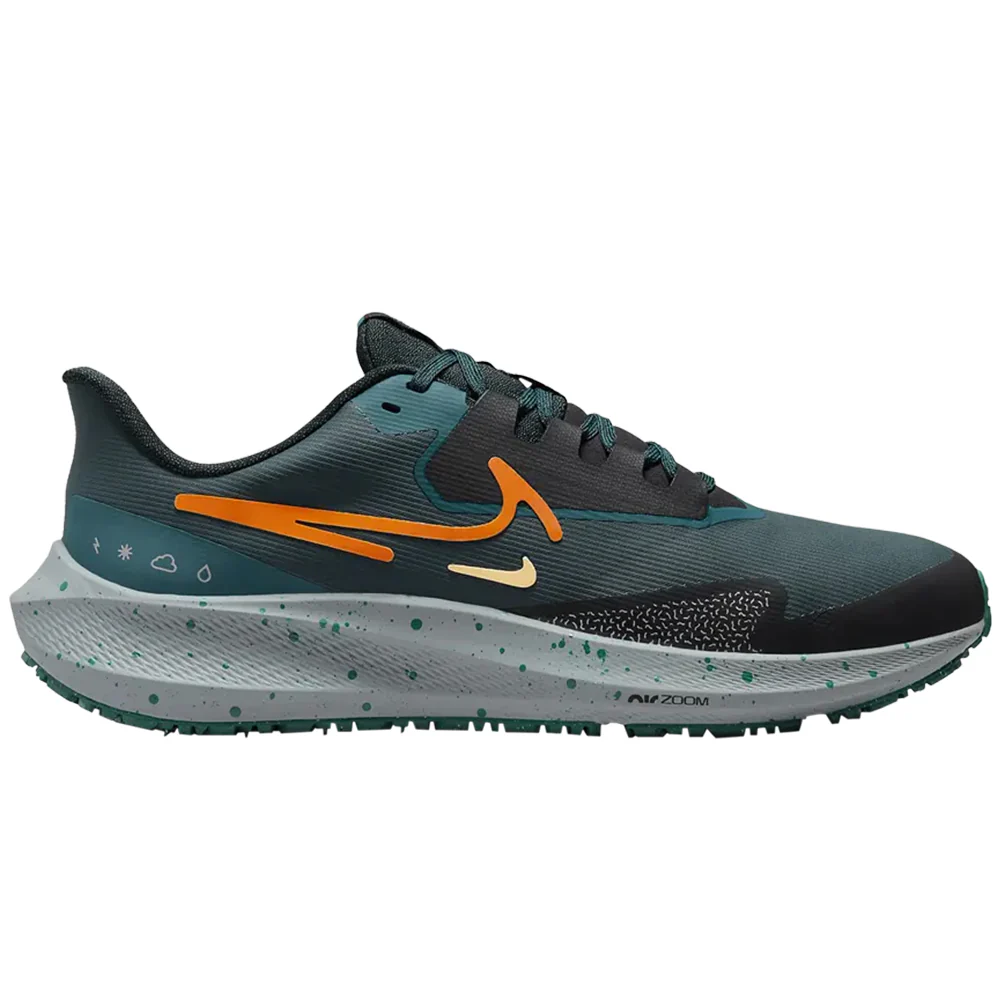 Women's Nike Pegasus 39 Shield, Deep Jungle/Safety Orange, 12 B Medium