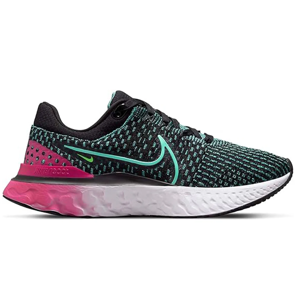 Women's Nike React Infinity Run Flyknit 3, Black/Dynamic Turq-Pink Prime, 6.5 B Medium